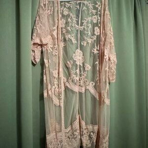 Delicate Floral Lace Kimono Robe - Cream